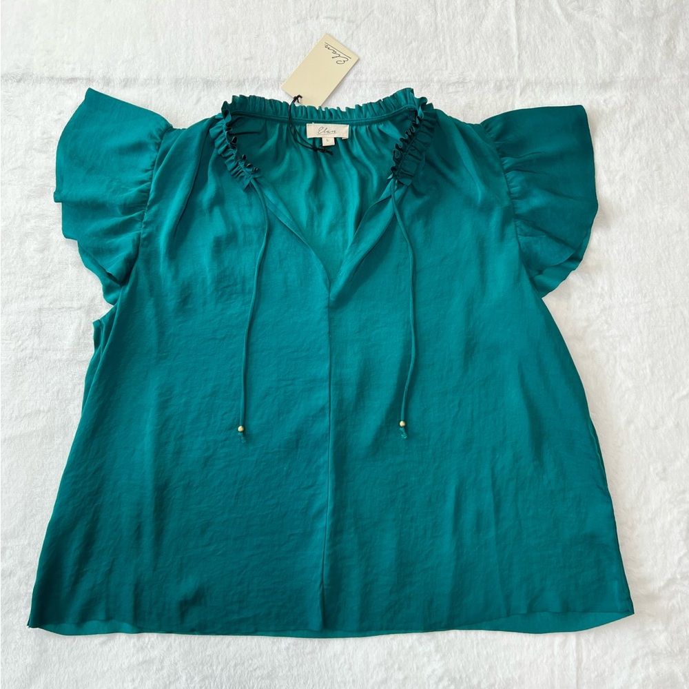 Elan Women’s Ruffle Sleeve Top Teal size L
